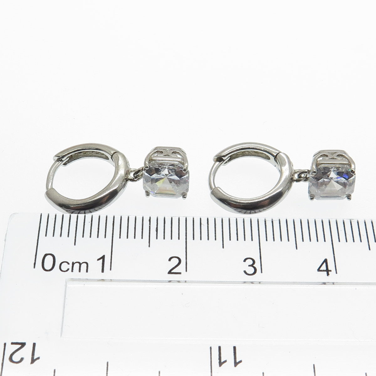 925 Sterling Silver Cushion-Cut Shaped C Z Huggie Earrings