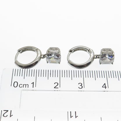 925 Sterling Silver Cushion-Cut Shaped C Z Huggie Earrings