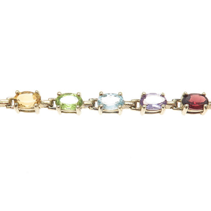 925 Sterling Gold Plated Real Topaz Amethyst Peridot Citrine Garnet Bracelet 7"