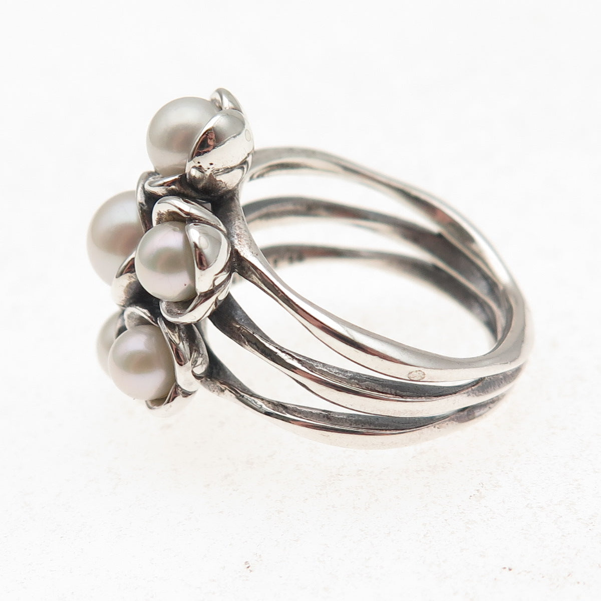 Pandora 925 Sterling Silver Real Pearl Wishful Thinking Ring Size 7.75