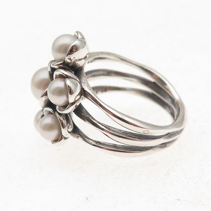 Pandora 925 Sterling Silver Real Pearl Wishful Thinking Ring Size 7.75