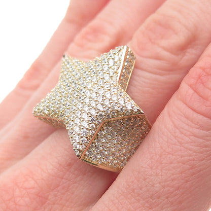 925 Sterling Silver Gold Plated Round-Cut C Z Star Statement Ring Size 7