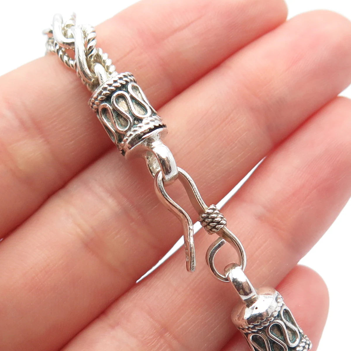 925 Sterling Silver Vintage Twisted Cable Link Bracelet 8''
