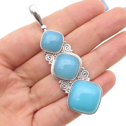 SAJEN 925 Sterling Silver Vintage Real Larimar Spiral Pendant