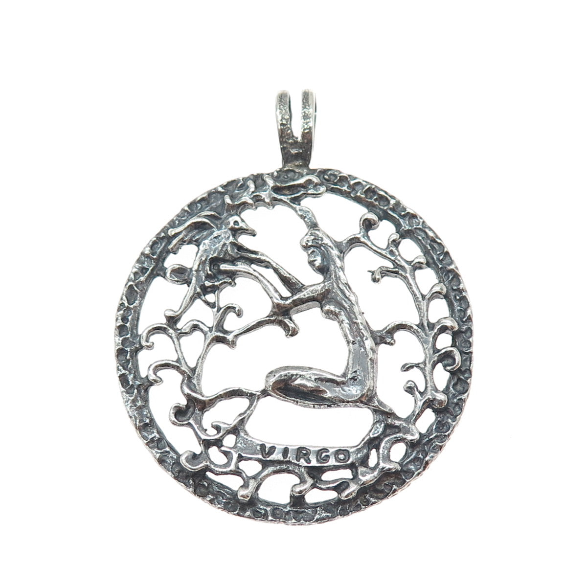 925 Sterling Silver Vintage Virgo Zodiac Sign Oxidized Pendant