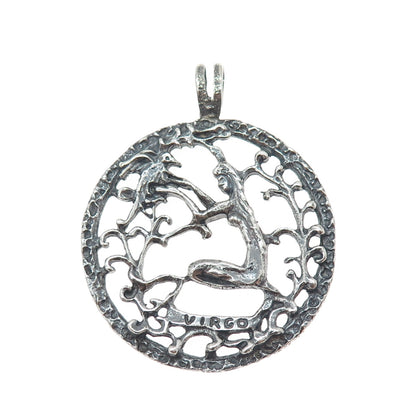 925 Sterling Silver Vintage Virgo Zodiac Sign Oxidized Pendant