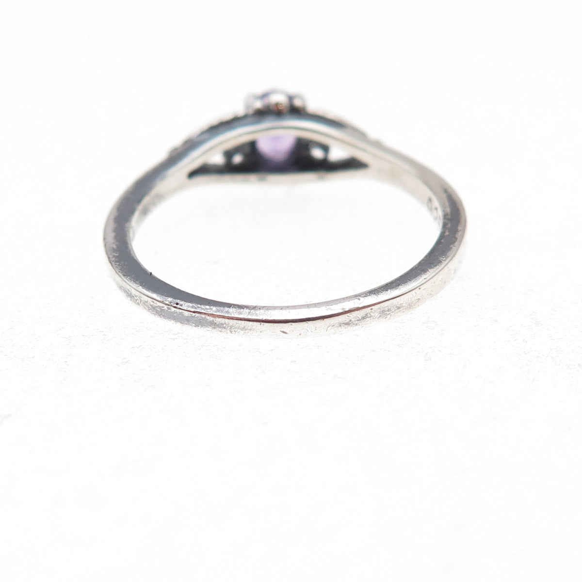 925 Sterling Silver Vintage Real Amethyst Heart Oxidized Ring Size 5.75