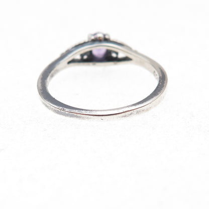 925 Sterling Silver Vintage Real Amethyst Heart Oxidized Ring Size 5.75