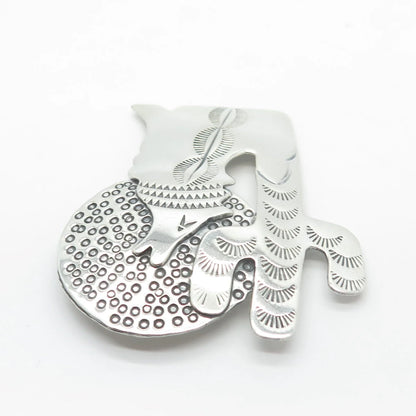 925 Sterling Silver Vintage Coyote & Cactus Pin Brooch