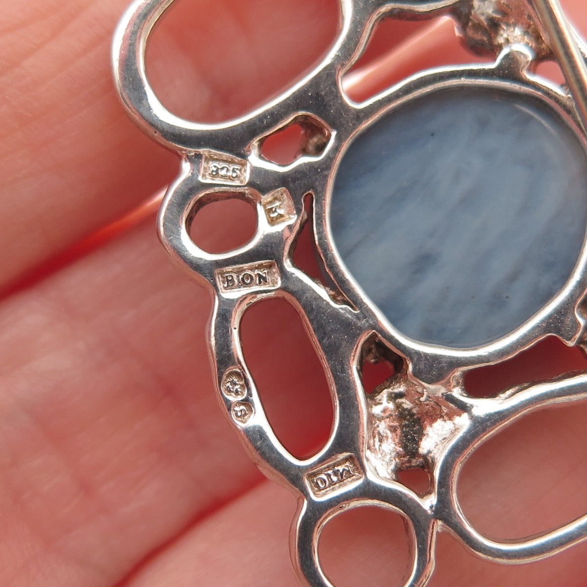 925 Sterling Silver Vintage 1986 BON Sweden Real Agate Modernist Pin Brooch