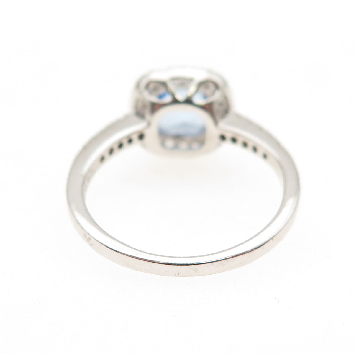 925 Sterling Silver Vintage Cushion-Cut Blue Round-Cut White C Z Ring Size 6.75