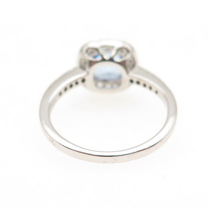 925 Sterling Silver Vintage Cushion-Cut Blue Round-Cut White C Z Ring Size 6.75