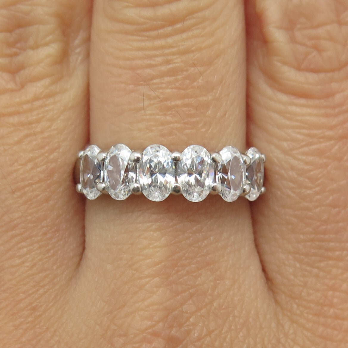 925 Sterling Silver Oval-Cut C Z Promise Ring Size 8.5