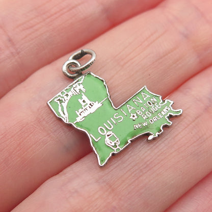 FRENCH & FRANKLIN 925 Sterling Silver Vintage Enamel Louisiana Mini Pendant