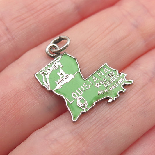 FRENCH & FRANKLIN 925 Sterling Silver Vintage Enamel Louisiana Mini Pendant