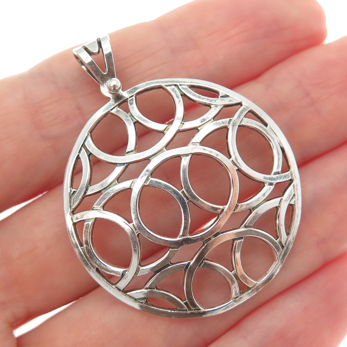 TAHARA 925 Sterling Silver Vintage Ornate Disc Oxidized Pendant
