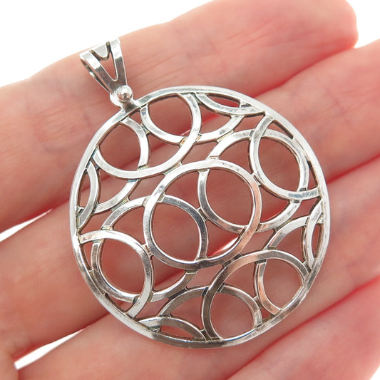 TAHARA 925 Sterling Silver Vintage Ornate Disc Oxidized Pendant
