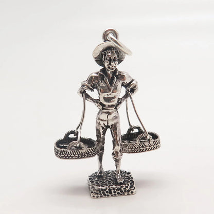 925 Sterling Silver Vintage Fishmonger Pendant