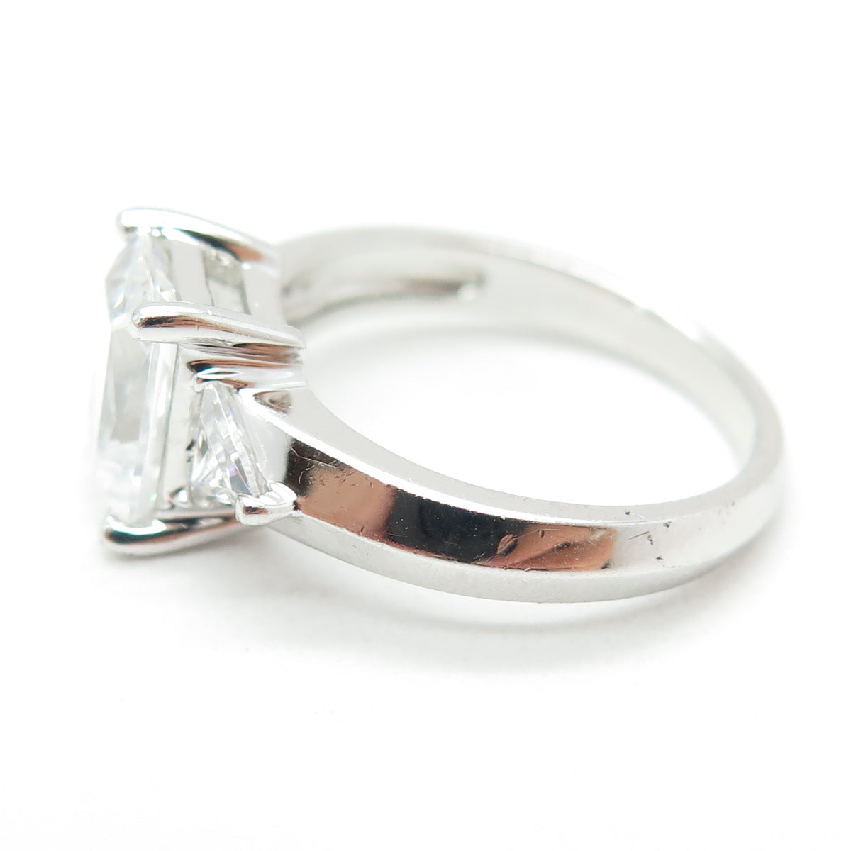 925 Sterling Silver Radiant & Triangle C Z Engagement Ring Size 7.25