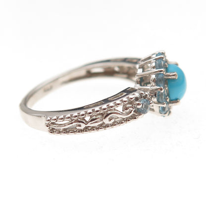 Chuck Clemency 925 Sterling Silver Real Turquoise & Blue Topaz Ring Size 8.25