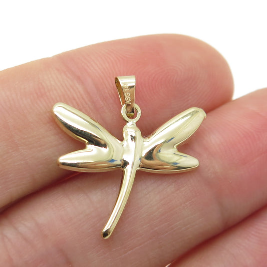 14K Yellow Gold Puffy Dragonfly Minimalist Charm Pendant