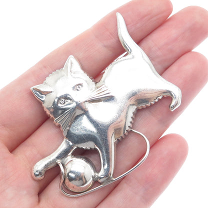 LANG 925 Sterling Silver Antique Art Deco Playing Cat Pin Brooch