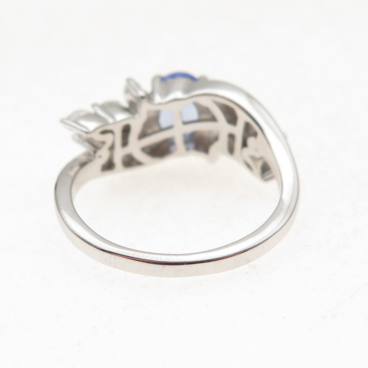 925 Sterling Silver Real Oval-Cut Tanzanite & White Topaz Ring Size 8