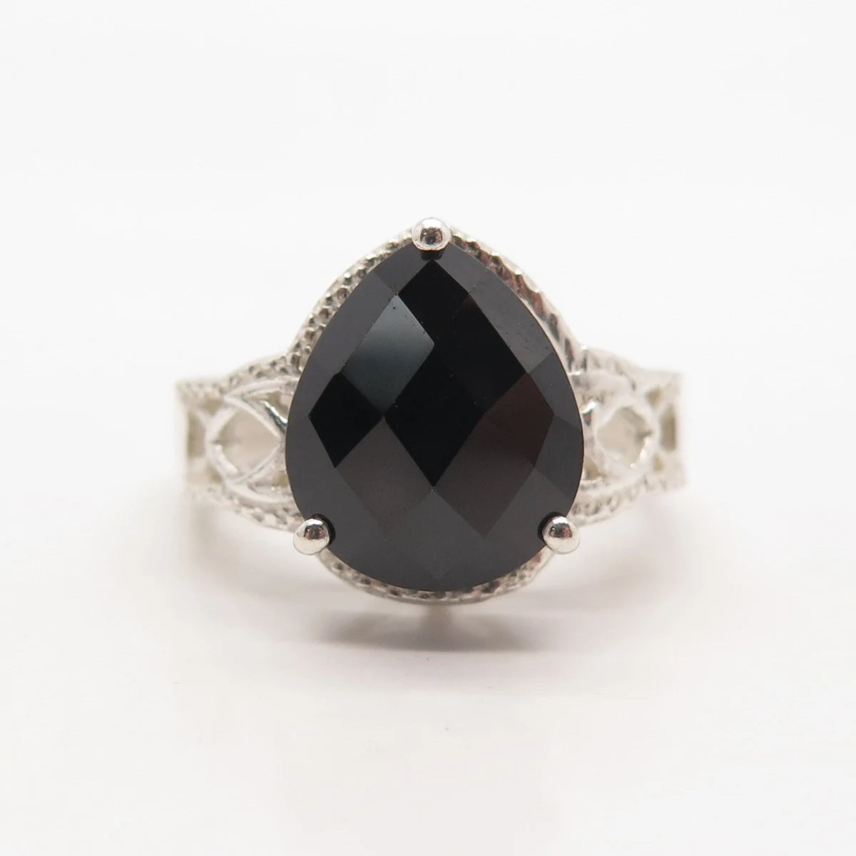 925 Sterling Silver Real Black Spinel Gemstone Ring Size 7