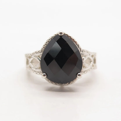925 Sterling Silver Real Black Spinel Gemstone Ring Size 7