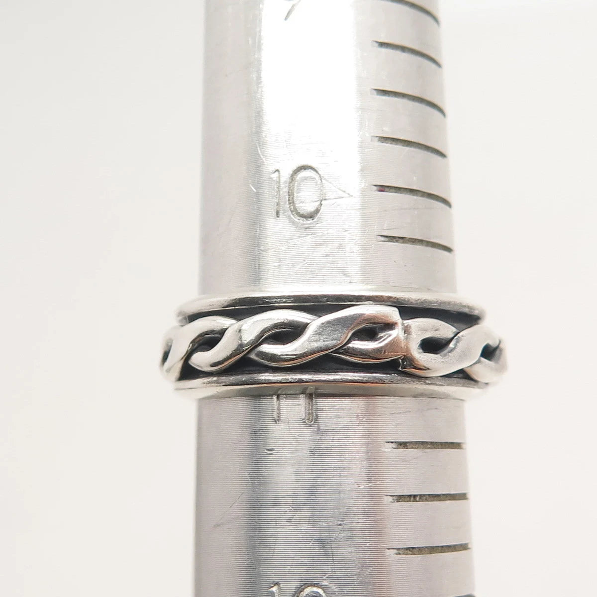 925 Sterling Silver Vintage Mexico Braided Rotating Band Ring Size 11
