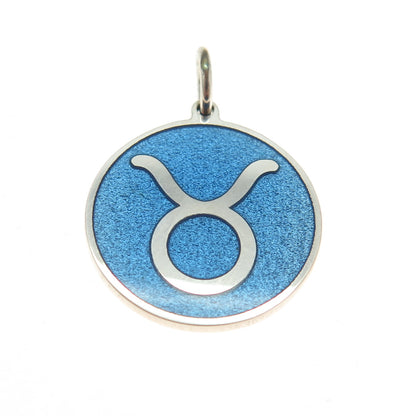 925 Sterling Silver Blue Enamel Taurus Zodiac Sign Minimalist Charm Pendant