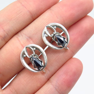 925 Sterling Silver Vintage Real Hematite Gemstone Screw Back Earrings
