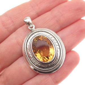 925 Sterling Silver Vintage Real Oval-Cut Citrine Pendant
