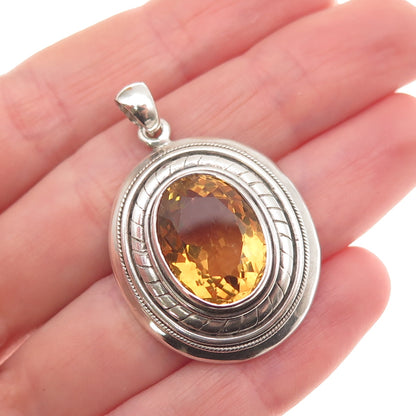 925 Sterling Silver Vintage Real Oval-Cut Citrine Pendant