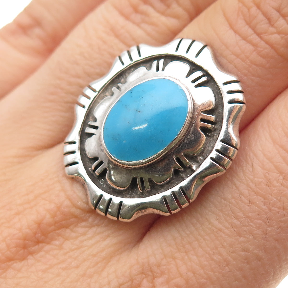 TED OTT Old Pawn 925 Sterling Silver Vintage Southwestern Turquoise Ring Size 9