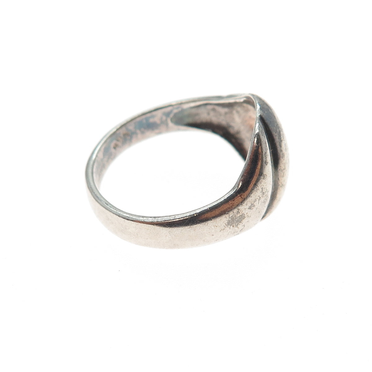 925 Sterling Silver Vintage Modernist Wavy Oxidized Ring Size 7.25