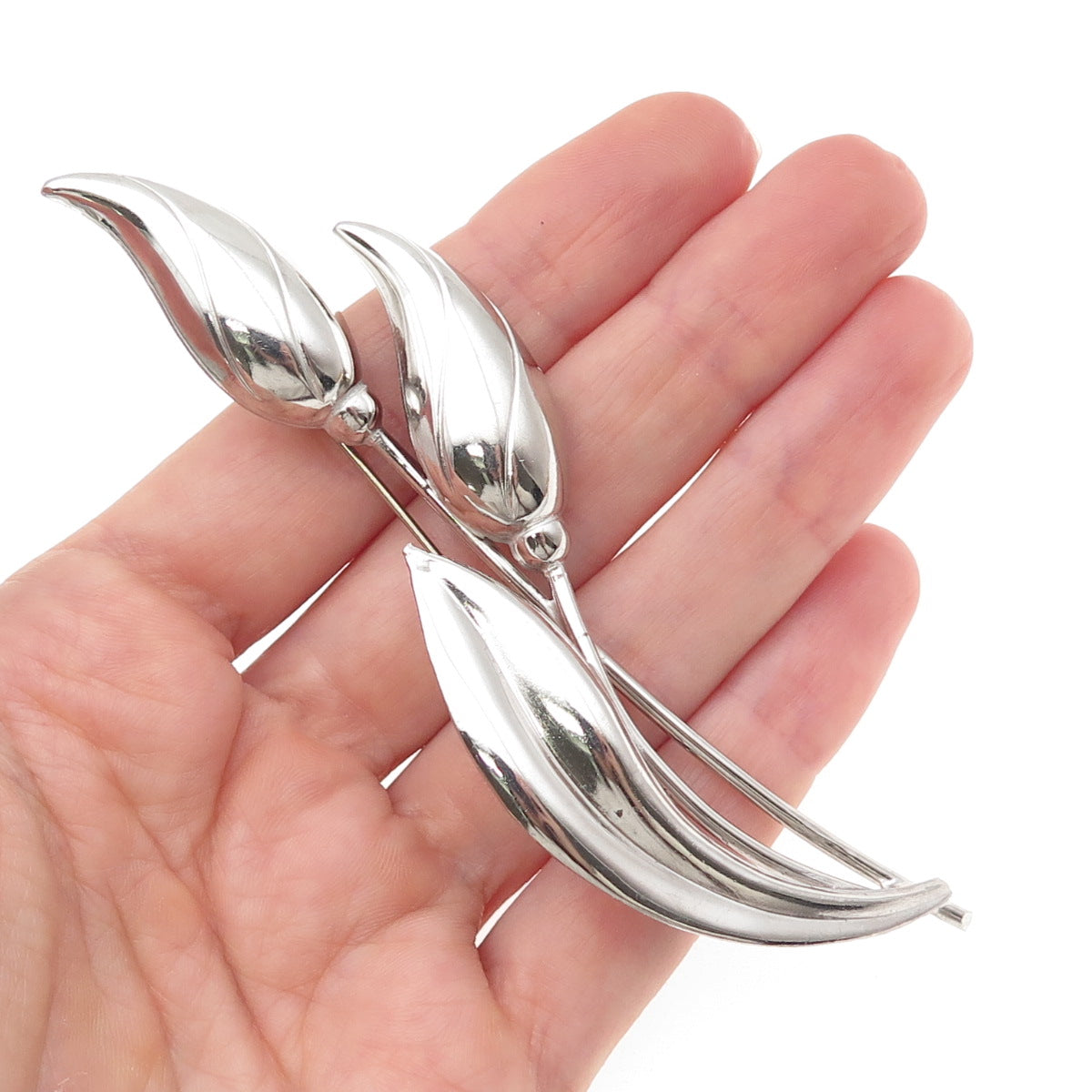 Goldman Kolber & Old Crest 925 Sterling Silver Vintage Lily Flower Pin Brooch