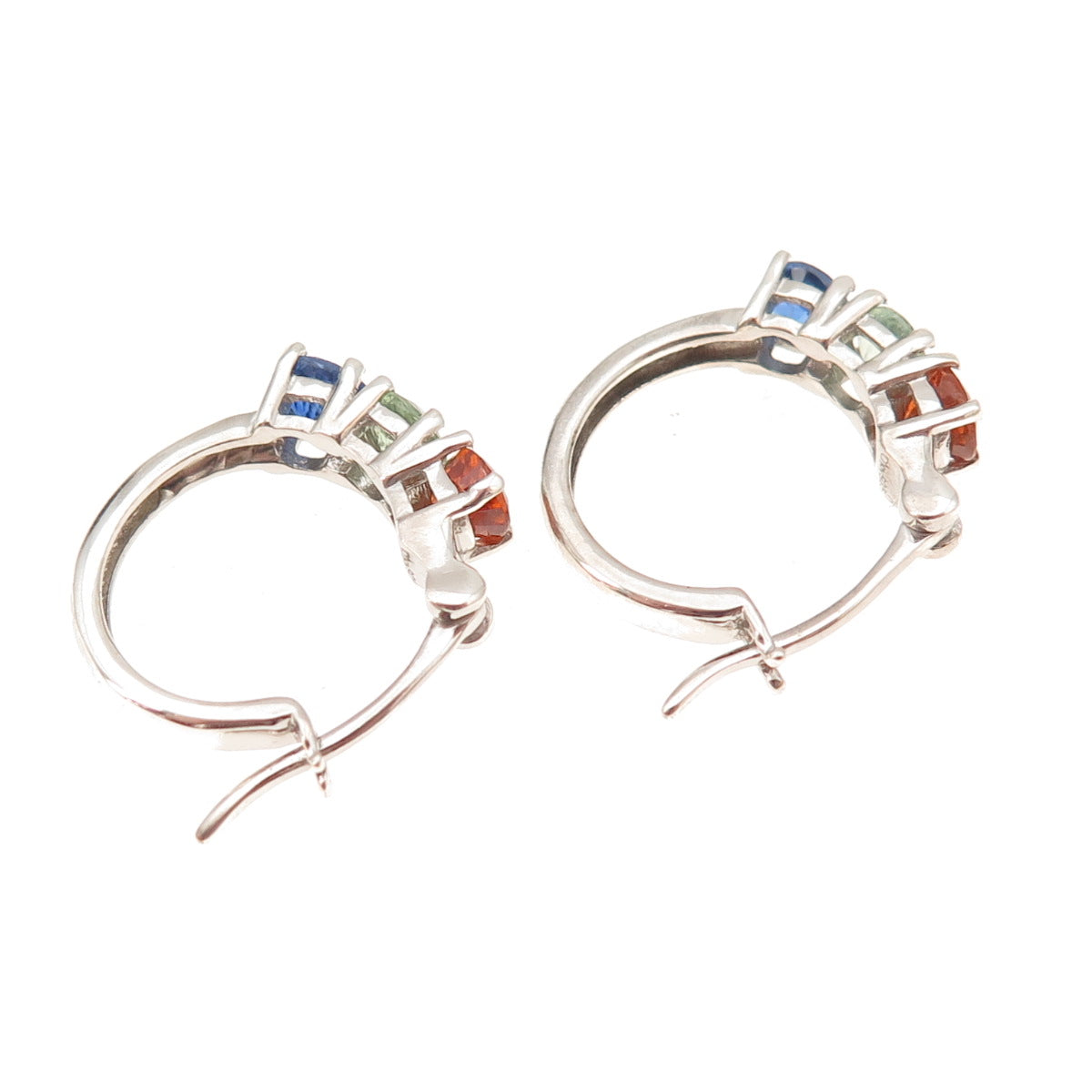 D'Joy 925 Sterling Silver Real Multi-Color Sapphire Hoop Earrings