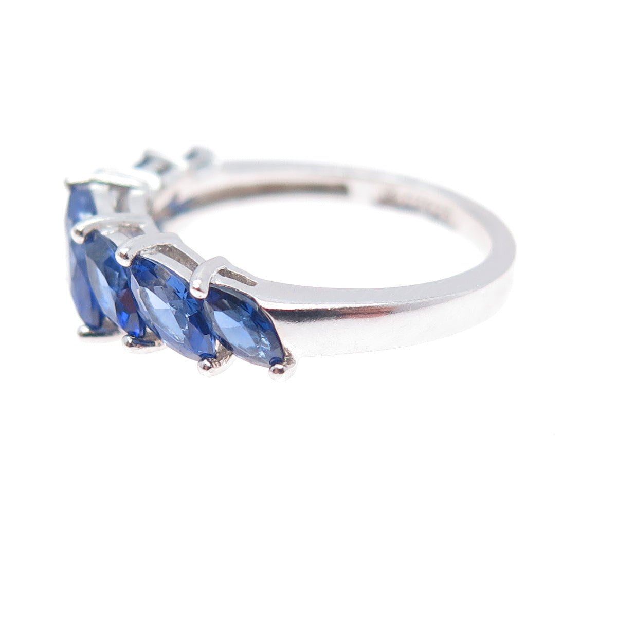 925 Sterling Silver Marquise-Cut Blue C Z Ring Size 7.25