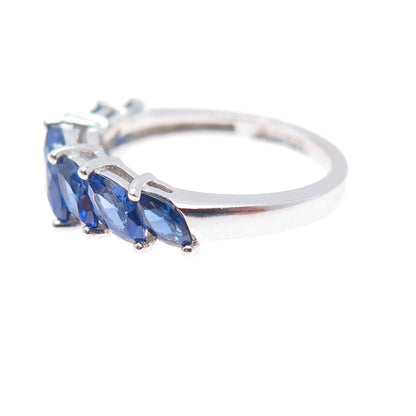 925 Sterling Silver Marquise-Cut Blue C Z Ring Size 7.25