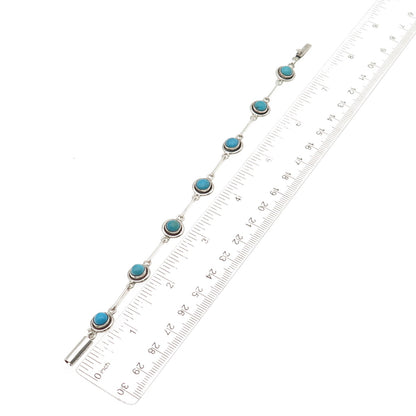 Old Pawn Sterling Silver Vintage Turquoise Station Link Tribal Bracelet 7.25"
