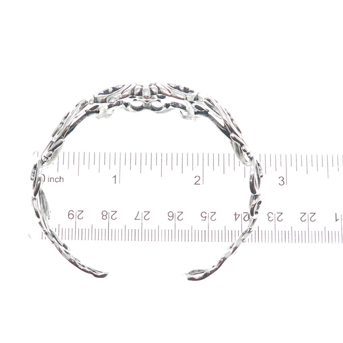 CAROLYN POLLACK Sterling Silver Vintage Flower Ornate Adjustable Bracelet 6.75"