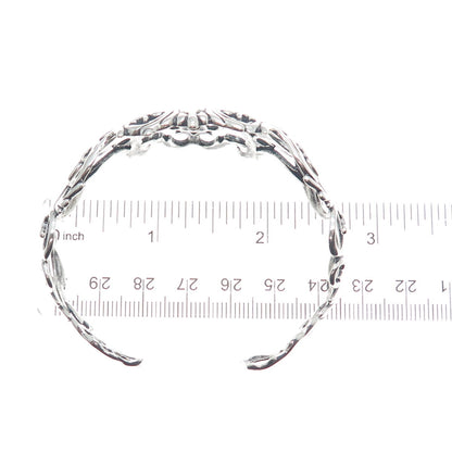 CAROLYN POLLACK Sterling Silver Vintage Flower Ornate Adjustable Bracelet 6.75"