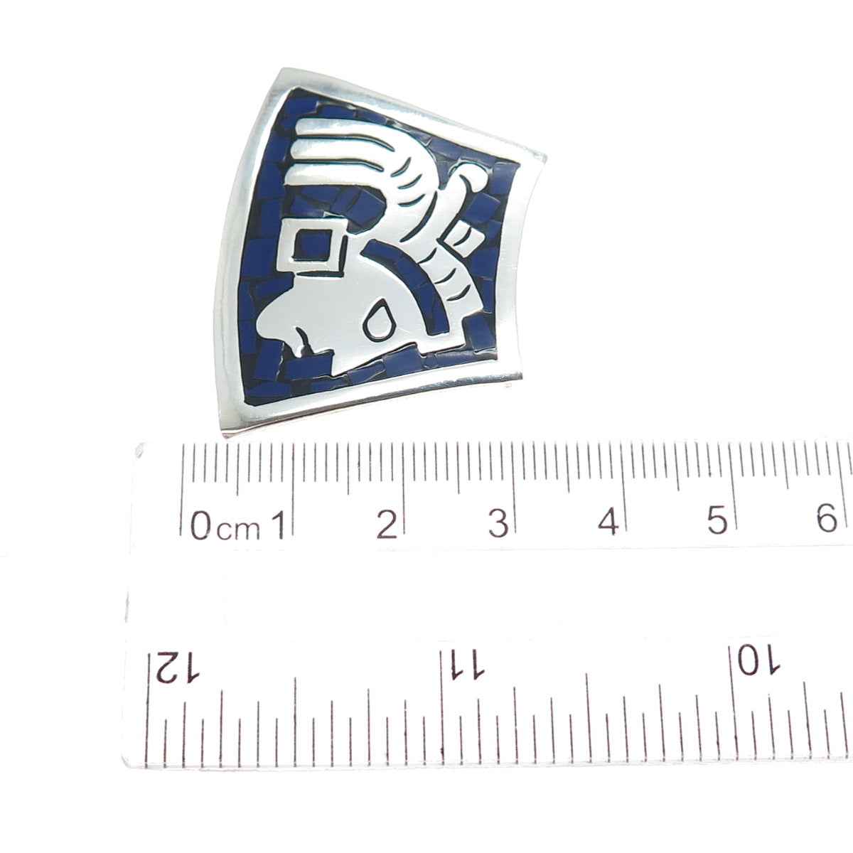 Old Pawn Sterling Silver Vintage Lapis Inlay Warrior Centerpiece Slide Pendant