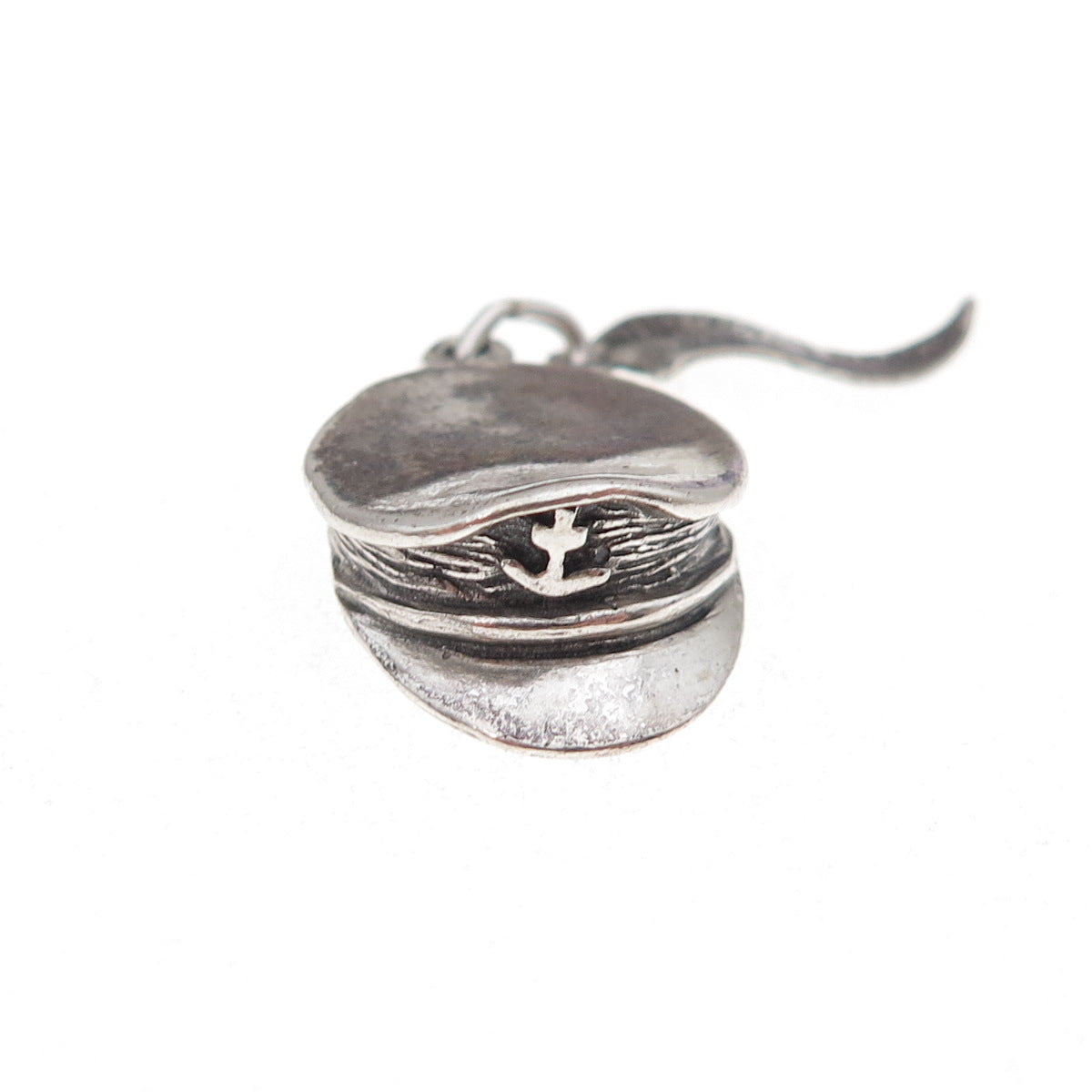 925 Sterling Silver Vintage Navy Officer's Cap Oxidized 3D Charm Pendant