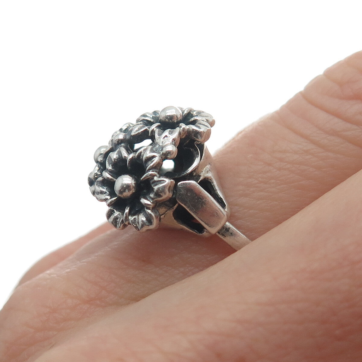 DIADEMA 925 Sterling Silver Antique Art Deco Flower Oxidized Ring Size 6.25