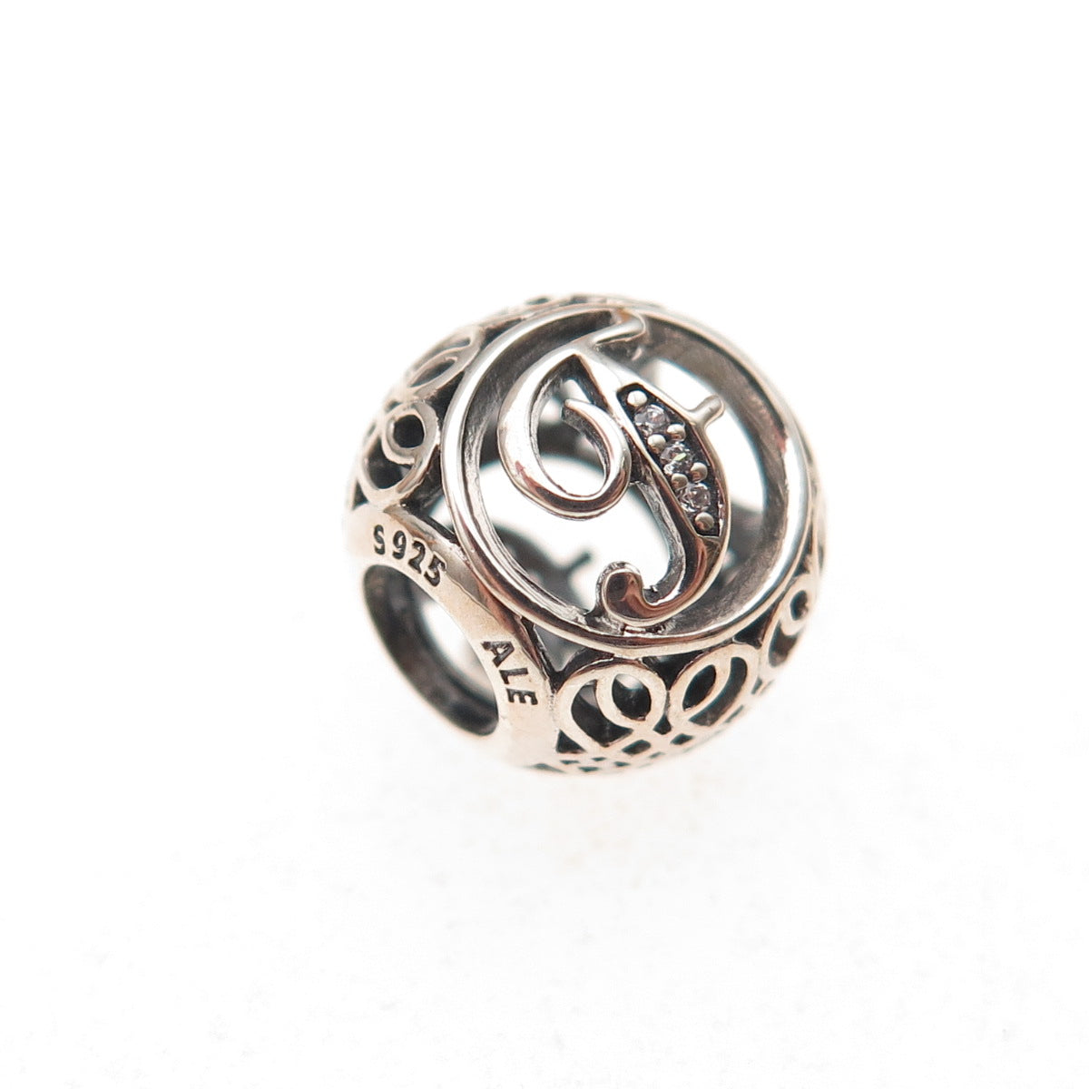 Pandora 925 Sterling Silver C Z Letter F Initial Slide Bead Charm