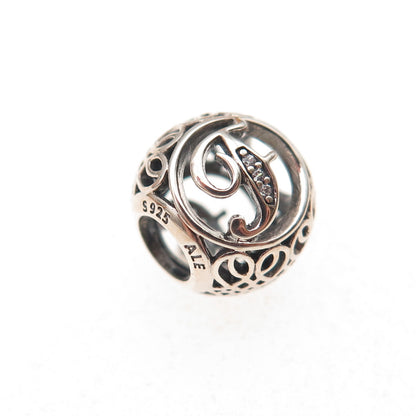 Pandora 925 Sterling Silver C Z Letter F Initial Slide Bead Charm