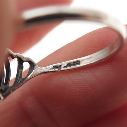 925 Sterling Silver Vintage Real Oval-Cut Amethyst Heart Oxidized Ring Size 9.25