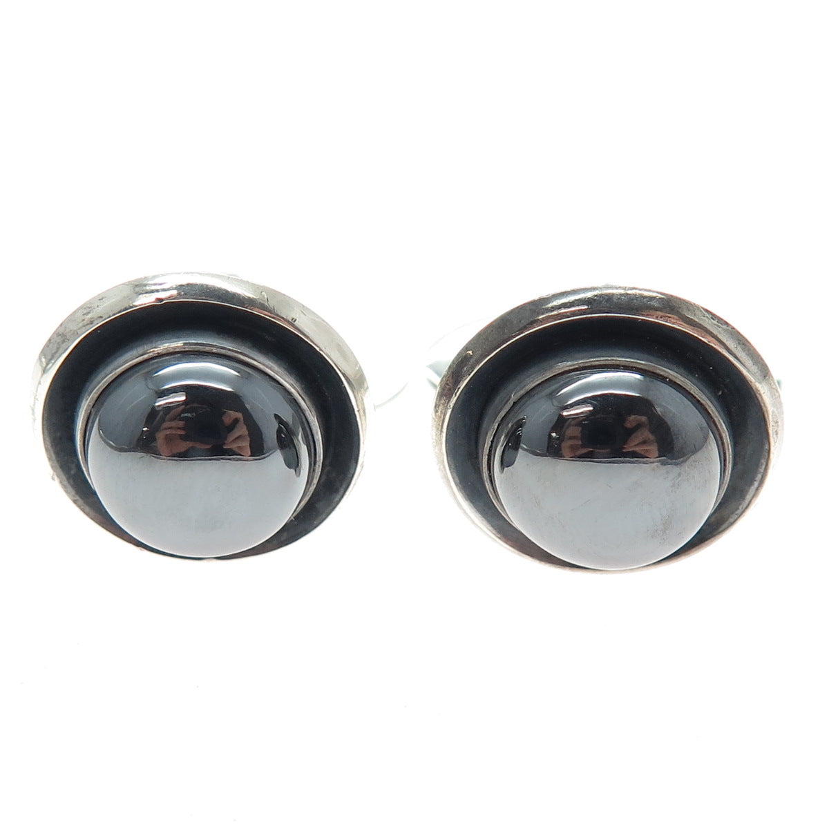N.E. FROM 925S Sterling Silver Vintage Denmark Real Hematite Modernist Cufflinks